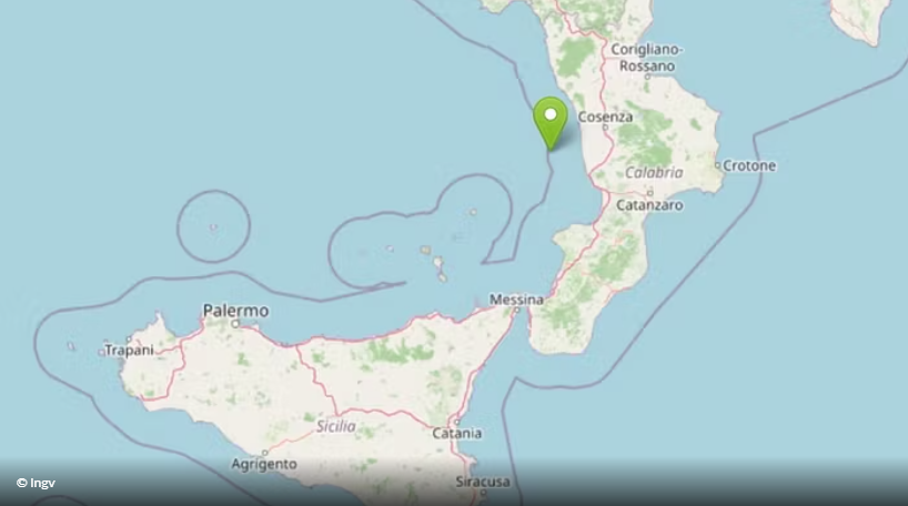 Posizione epicentro terremoto secondo INGV